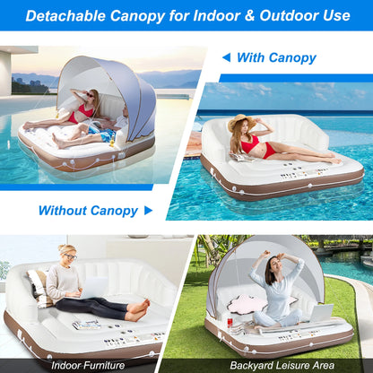 Costway Canopy Inflatable Pool Float Lounge Swimming Raft