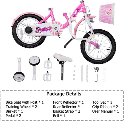 RoyalBaby Chipmunk Girls Kids Bike Bicycle with Basket Training Wheels 14 Inch Lollipop Pink