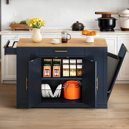 DWVO Kitchen Storage Cart with Trash Can Storage Cabinet, Rolling Kitchen Island with Wheels and Drawers for 13-Gallon Trash Bin, Gray