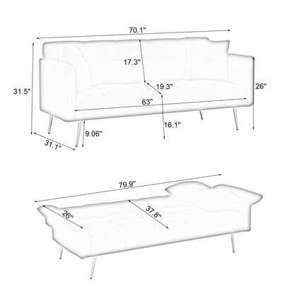Futon Sofa Bed,Convertible Double Sofa Bed with Folding Armrests for Living Rooms and Small Spaces,Beige