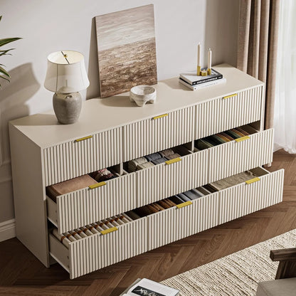 Furniway Fluted Large 9-Drawer Black Dresser
