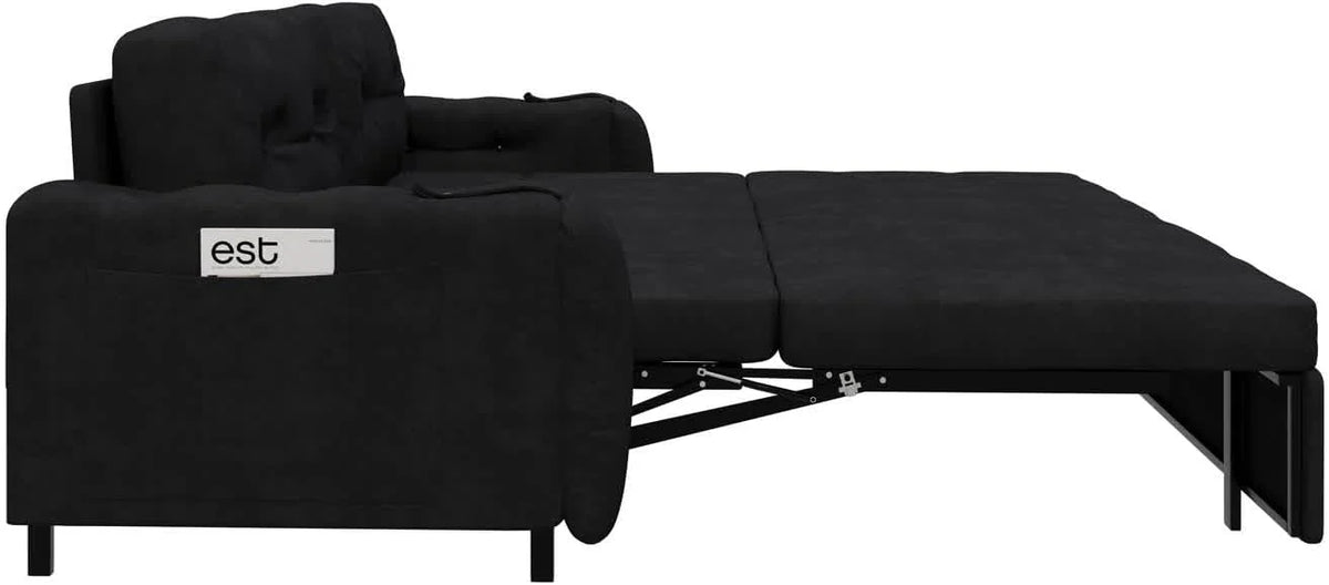 Tabaray 63.8" Futon Sofa Bed Queen Size, Pull Out Bed, 3-in-1 Convertible Sleeper Sofa with Side Pocket, Modern Plush Velvet Futon Couch for Living Room, Small Space, Apartment, Bedroom, Black