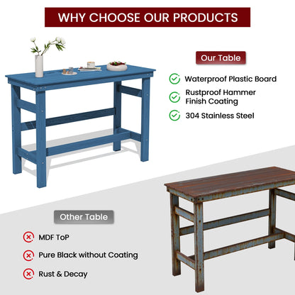 SERWALL 41" Outdoor Bar Table, HDPE All Weather Adirondack Outdoor Bar Height Table, Navy