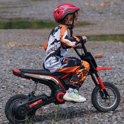 SaveJoy Electric Dirt Bike, 24V E-Dirt Bike Motorcycle for Kids, Kids Dirt Bike with Brake, Music, Horn, Outdoor Toys for Todders Kids, Red