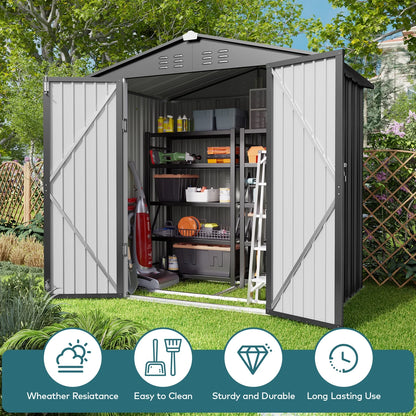 Lofka 6 x 4ft Shed and Outdoor Storage , Durable Metal Garden Shed  with Lockable Door, Weather-Resistant Steel Tool Shed for Backyard, Patio, Grey