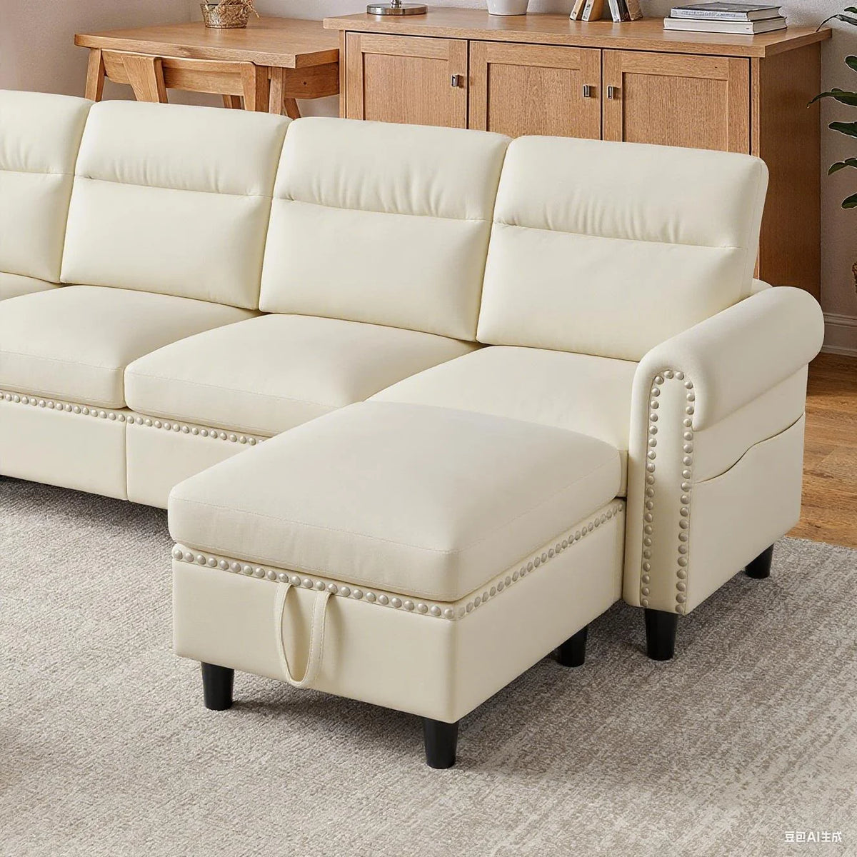 106" Modular Sectional Sofa Bed with Storage Ottoman, Lofka Modern Comfy Couches and Sofas with Side Pockets for Small Spaces, Living Room Furniture in Dark Gray