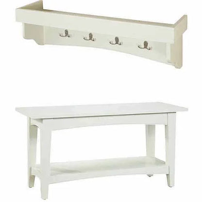 Alaterre Shaker Cottage Bench/Coat Hooks with Tray, Chocolate