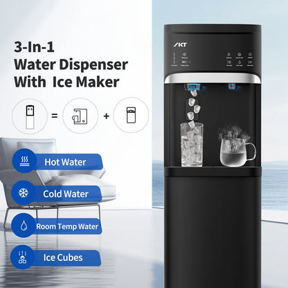 IKT Bottom Loading Water Dispenser Cooler with Maker for 5 Gallon Bottle with Empty Bottle Indicator 3 Temperature 22lbs Within 24hrs Black
