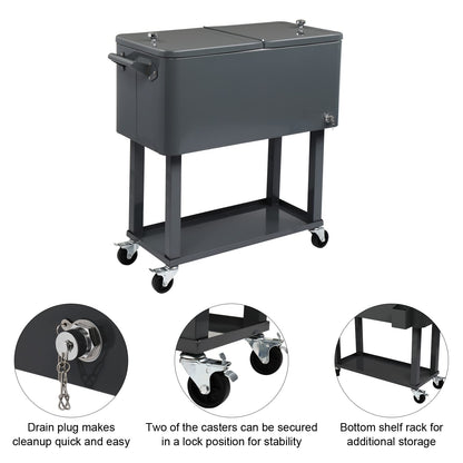 BNSPLY 80 Quart Outdoor Cooler Cart Rolling Ice Chest Cooler Cart, Portable Patio Cooler with Bottle Opener, Handles and Drainage, Standing Cooler for Patio Party, Camping and BBQ, Mint Green