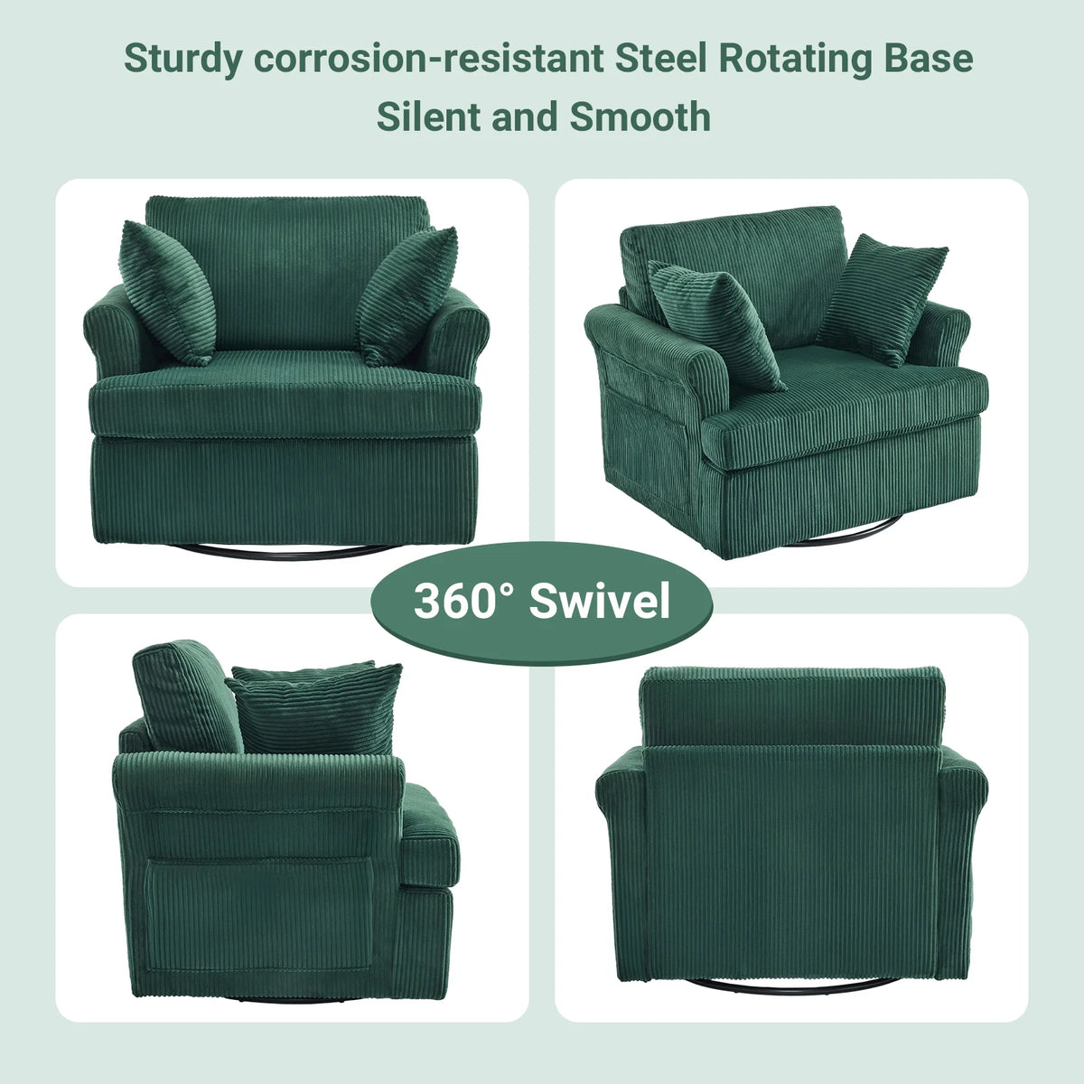Ktaxon Swivel Accent Chair, 360-Degree Rotation Reading Chair, Corduroy Fabric Sofa with Armrest Pockets, Solid Metal Base, Perfect for Living Room Bedroom Black