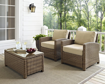 Crosley Brands Bradenton 2Pc Outdoor Wicker Chair Set Sand/Weathered Brown - 2 Arm Chairs