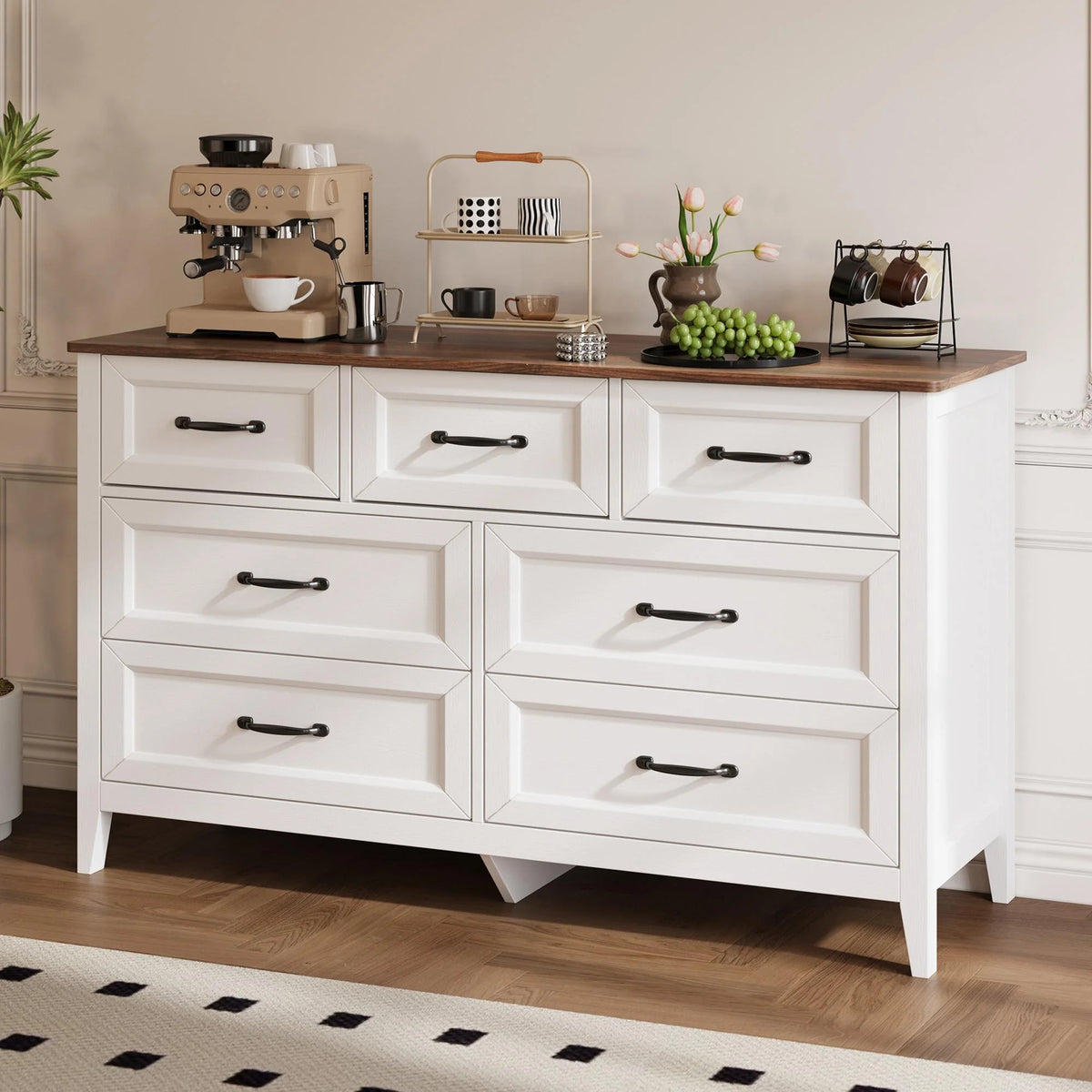 Lofka 47.2" Dresser for Bedroom with 6 Double Drawers, Farmhouse Wood Storage Cabinet with Smooth Metal Handle