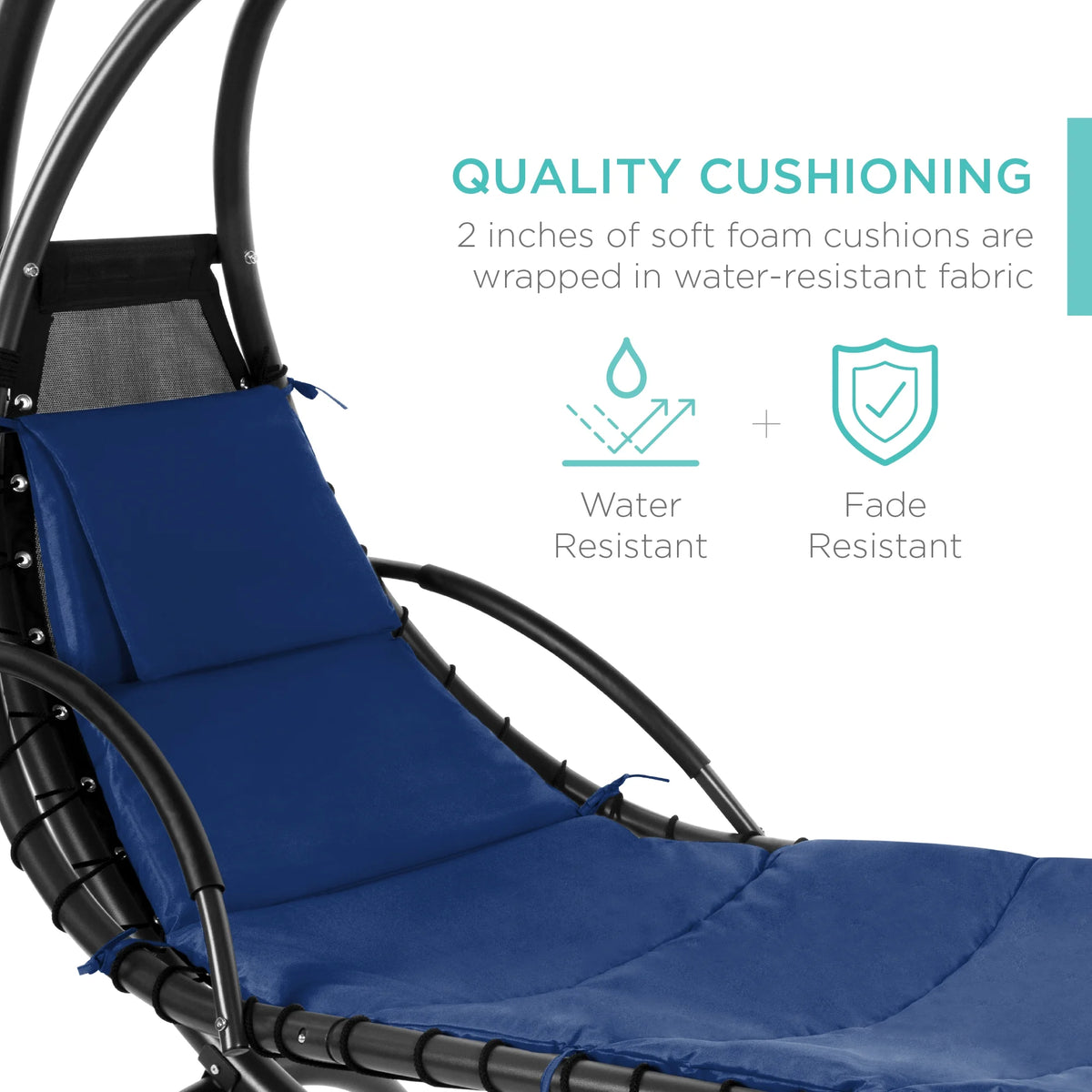 Best Choice Products Hanging Curved Chaise Lounge Chair Swing for Backyard, Patio w/ Pillow, Shade, Stand - Teal