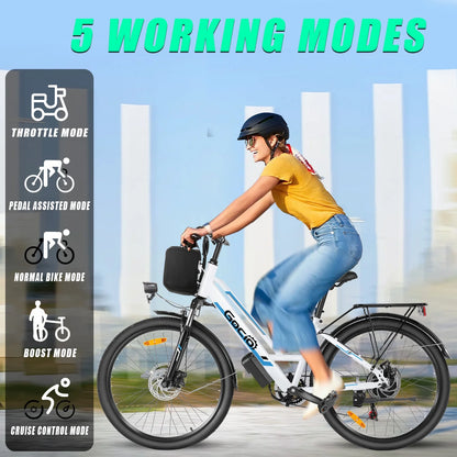 Gocio 26" Electric Bike for Adults, 500W Electric Cruiser Bike, 48V/7.8Ah Removable Battery, 7 Speed, City Commuting E-bike, UL2849