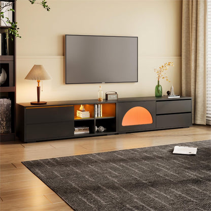 2-in-1 TV Stand for TVs up to 100", Entertainment Center with LED Light and 2 Drawers, Free-Combination TV Console Table with Sliding Door for Living Room, Black