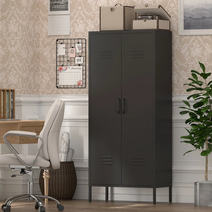 Marcree Green Metal Cabinet,2 Door Accent Cabinet,Metal Locker Cabinet with Legs,Sideboard Cabinet with Adjustable Shelves,Locker Storage Cabinet for Living Room,Entryway