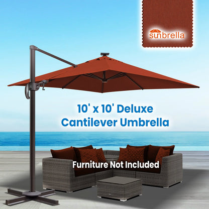 SUNRISEUMBRELLA Square 10'x10' Deluxe Roma square cantilever umbrella, With LED light(Heather Beige)