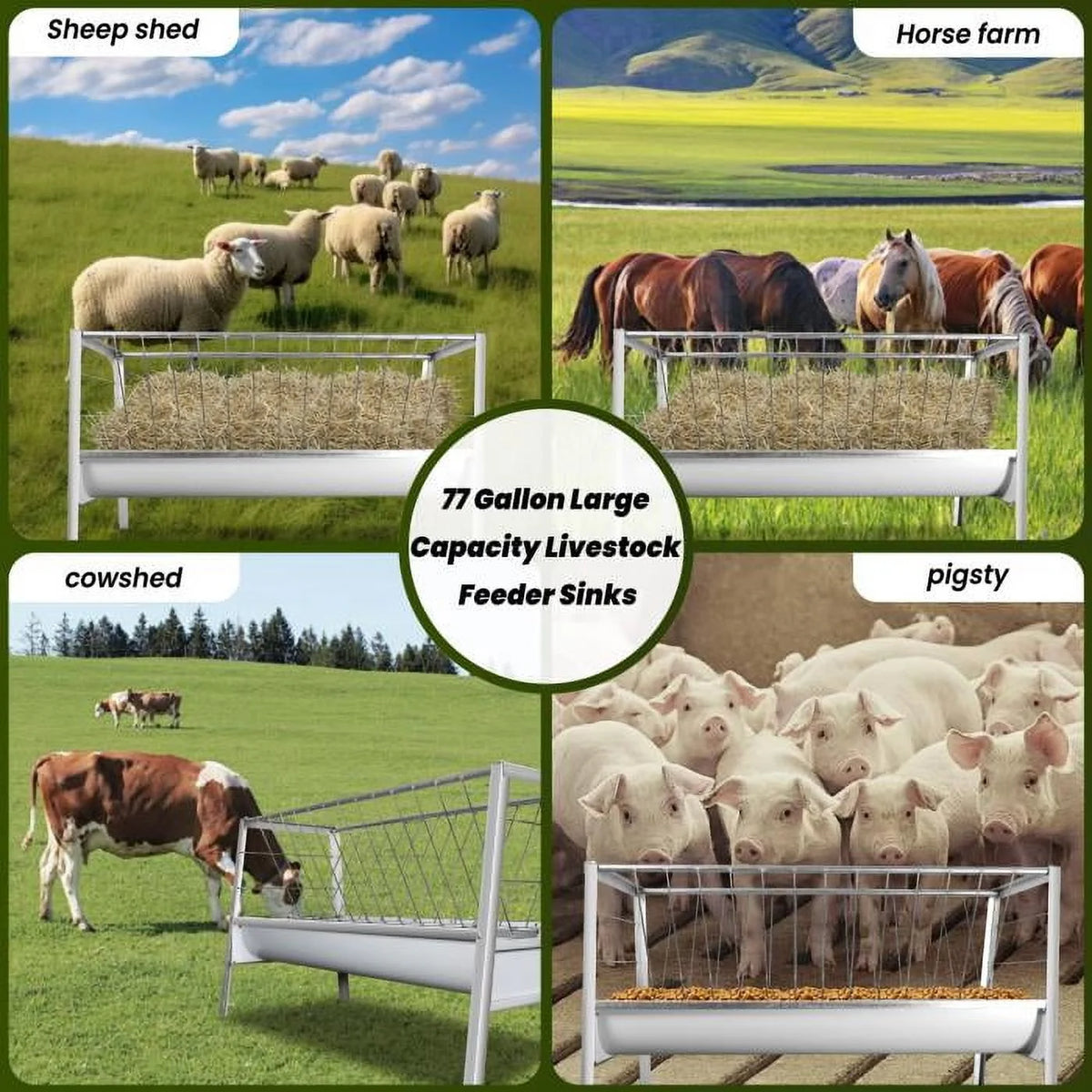 Stainless Steel Livestock Feed Stand, 2-in-1 Hay Water Trough, Heavy-Duty Joints, Ranch Durability
