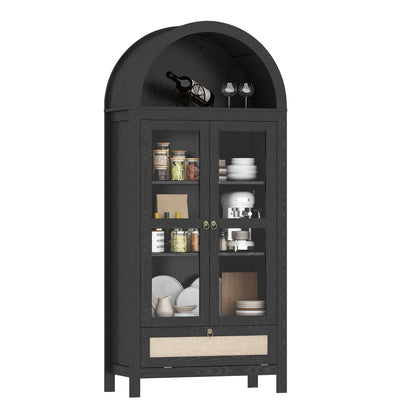 LAZZO 73-Inch Tall Arched Kitchen Pantry Storage Cabinet, 2 Doors, Brown