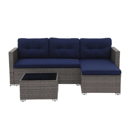 3 Piece Patio Furniture Sets,  Outdoor All-Weather Wicker Sectional Sofa Set, Beige