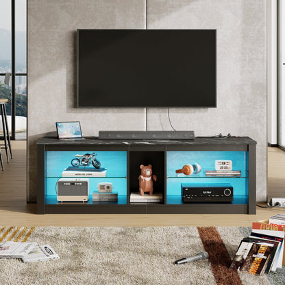 Bestier Entertainment Center with LED Lights TV Stand Media Console Table for TVs up to 60" in Light Grey