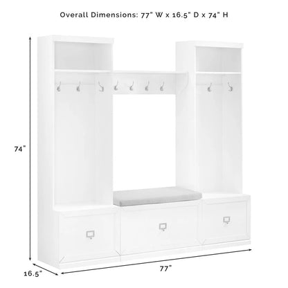 Crosley Furniture Harper 4Pc Entryway Set White - Bench, Shelf, & 2 Hall Trees