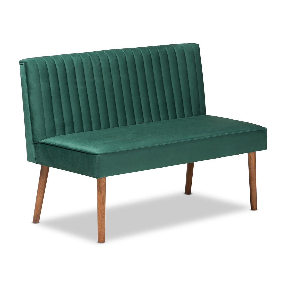 Baxton Studio Alvis Mid-Century Velvet Dining Nook Banquette Set(2PC) Emerald Green, Walnut Brown