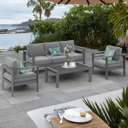 CozyHom 5 Pcs Outdoor Patio Aluminum Furniture Sofa Sets, Outside Patio Conversation Couch Sets With Table&Cushions for Garden Porch, Gray