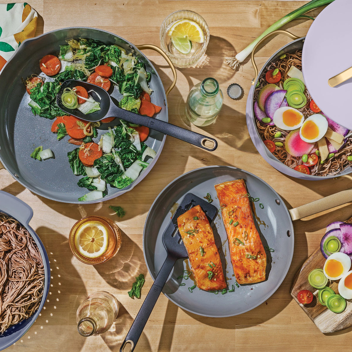 Beautiful 12pc Ceramic Non-Stick Cookware Set with Strainer Lids, White Icing by Drew Barrymore
