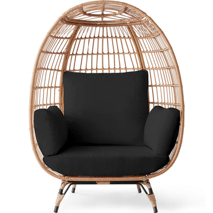 Best Choice Products Wicker Egg Chair Oversized Indoor Outdoor Patio Lounger w/ Steel Frame, 440lb Capacity - Black