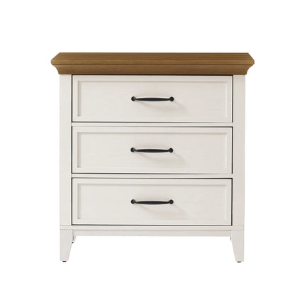 Better Homes & Gardens Canton 3-Drawer Nightstand, Textured White and Light Honey