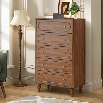 YOCWO 3 Drawer Nightstand, Classic Chest of Drawers with Arc Edge, Walnut