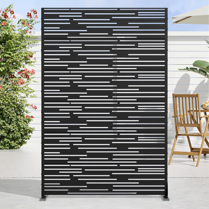 MAYEERTY 72 �� 47in Outdoor Privacy Screen with Stand Metal Balcony Decorative Screen, Black