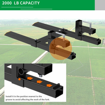 RVNI Tractor Attachment 2000lbs Pallet Forks 60" Clamp on HD with Adjustable Stabilizer Bar for Loader Bucket Skidsteer Forks