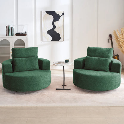 Fumahaus Upholstered Swivel Accent Chair, Oversized Comfy Round Sofa Chair with Two Pillows, Leisure Sofa Chair for Living Room Bedroom, Beige