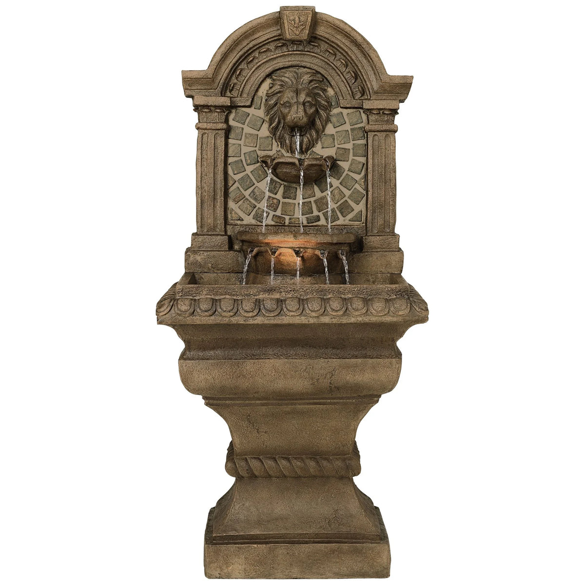Royal Lions Head 51" High Large Italian Outdoor Decor Faux Stone Floor Fountain with Light Outside Garden Patio