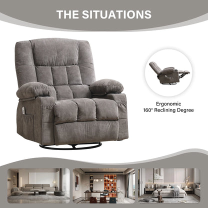 JONPONY Massage Swivel Rocker Recliner Chair with Vibration Massage and Heat Ergonomic Lounge Chair for Living Room with Rocking Function and Side Pocket, 2 Cup Holders, USB Charge Port,Grey