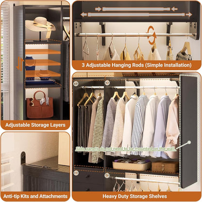 iSunirm 5FT Closet System with Drawers,5FT Closet System with Drawers, 60" Closet Organizer System with 2 Hanging Shelving Perfect Storage Solution for Organizing Your Closet