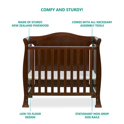 Dream On Me Naples Full Panel 4-in-1 Convertible Mini Crib. Espresso