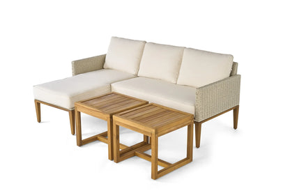 Better Homes & Gardens Davenport Sofa Lounger with Two Acacia Wood Table with Cushions - White