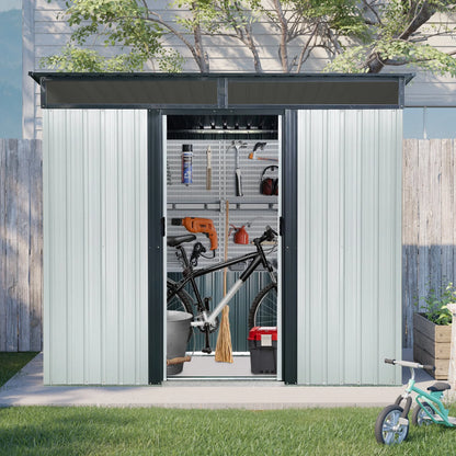 Garden Sheds 8 ft x 6 ft Outdoor Metal Storage Shed with Window and Transparent plate for Garden, Lawn (White and Black),Outdoor Sheds