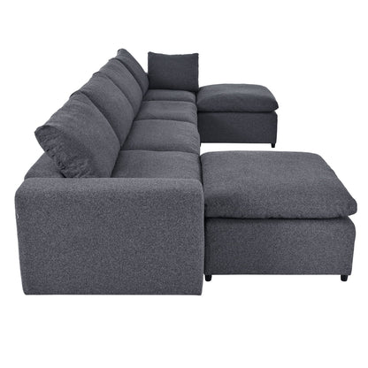 Harper & Bright Designs Convertible Modular Sectional Sofa with 2 Removable Ottomans & Pillows, Large U Shape Cloud Couch with Reversible Chaise for Living Room, Grey