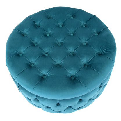 WestinTrends Wordford Round Velvet Tufted Storage Ottoman, Velvet Navy Blue