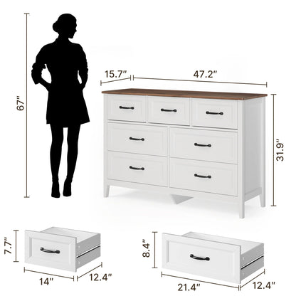 Lofka 47.2" Dresser for Bedroom with 6 Double Drawers, Farmhouse Wood Storage Cabinet with Smooth Metal Handle