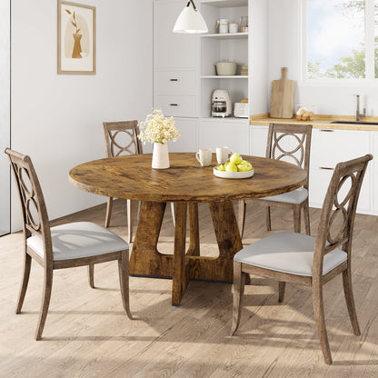 47'' Round Large Dining Table Set for 4 to 6,Mid Century Wood Dinner Table with Wide Tabletop and Cross Base,Dining Room Table for Home Dining Room or Living Room (No Chairs)
