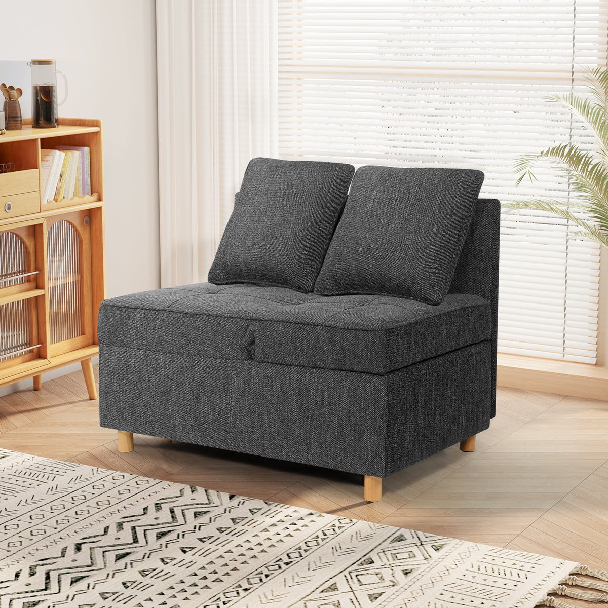 SEJOV 4-in-1 Convertible Sleeper Chair Bed, Linen Sofa Bed for Small Space, Futon Sofa with 2 Throw Pillows for Living Room, Single Recliner with 5 Adjustable Backrest for Bedroom Apartment, Brown