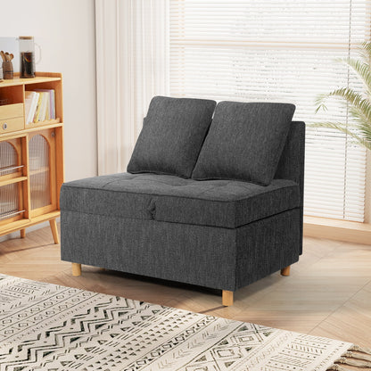 SEJOV 4-in-1 Convertible Sleeper Chair Bed, Linen Sofa Bed for Small Space, Futon Sofa with 2 Throw Pillows for Living Room, Single Recliner with 5 Adjustable Backrest for Bedroom Apartment, Brown