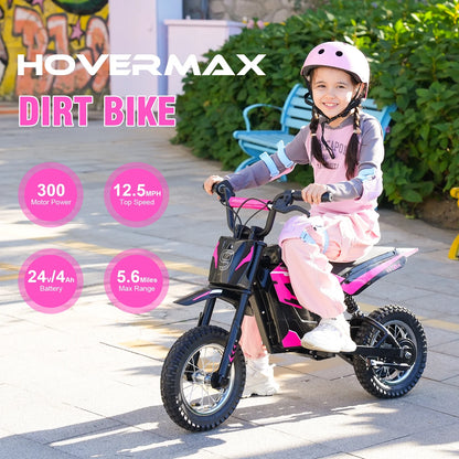 HOVERMAX H12M 36V Electric Dirt Bike, 300W Electric Motorcycle 15.5MPH Max Speed, Ride On Toys motocross for Kids Teens, Blue