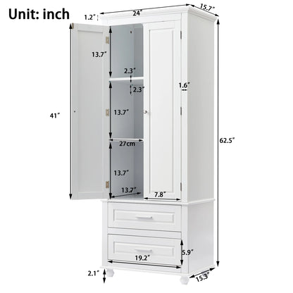 Bellemave White Tall Storage Cabinet with Adjustable Shelf Bathroom Cabinet with 1 Drawer and Storage Rack Large Freestanding Wood Cabinet Storage Organizer Floor Cabinet, White