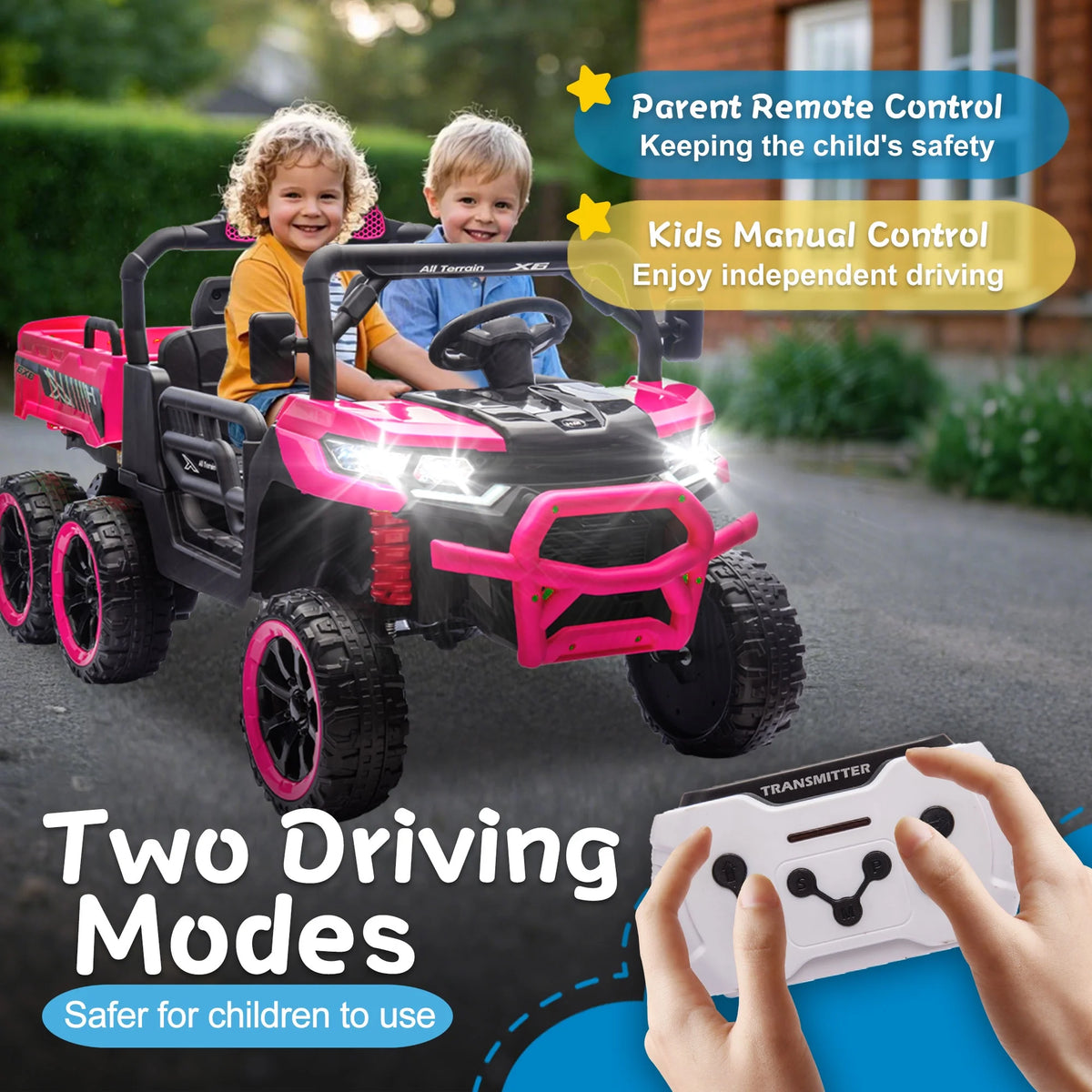 Xuanlur 24V 2 Seater Kids Ride on Car Truck, Ride on UTV W/ 2x200W Motor, 24 Volt Ride on Toys W/ Dump Bed/Shovel, Electric Car for Kids W/ Durable Tires, LED Light, Music, Remote Control, Black